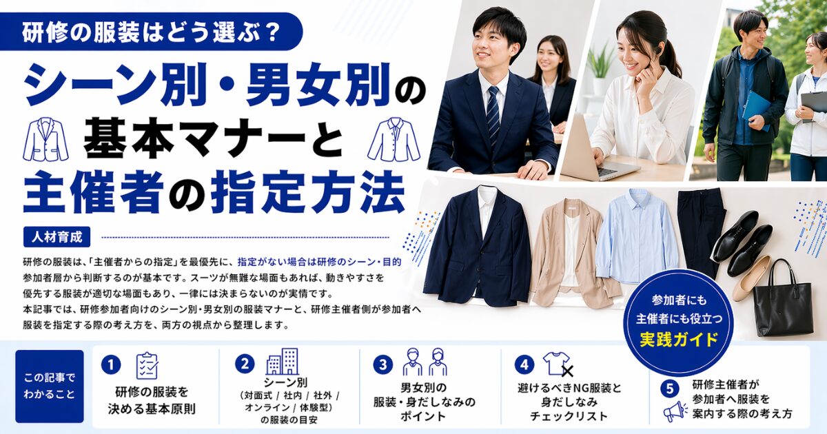 研修の服装はどう選ぶ？シーン別・男女別の基本マナーと主催者の指定方法